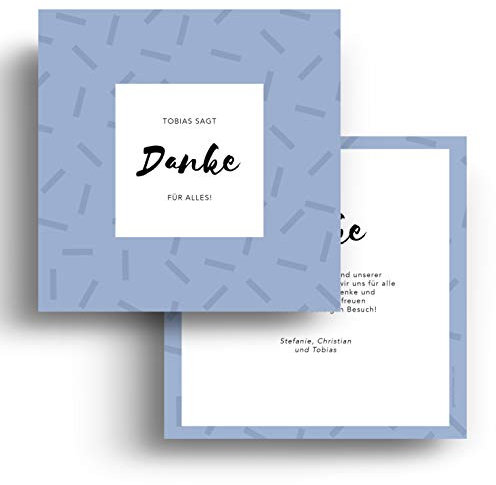 (20 x) Geburtskarten Danksagungskarten Geburt Baby Karte Dankeskarte Striche Blau