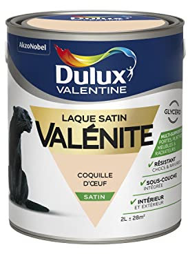 Dulux Valentine Peinture Laque Valénite Glycéro Multisupport Intérieur-Extérieur – Grande Résistance pour Boiseries et Ferronneries - Aspect Satin Coquille D'Œuf 2L