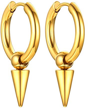 FOCALOOK 18k vergoldet Ohrringe für Jungen Mädchen Punk Stil Huggie mit umgekehrtem Kegel Ohrstecker Minimalist Ohr Piercing Ohrschmuck Accessoire für Männer Frauen