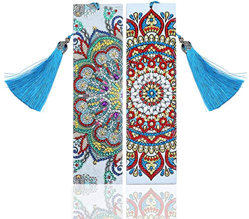 (2er Pack) VETPW 5D DIY Diamant Malerei Lesezeichen, Malen Nach Zahlen Kit, Diamond Pasted Painting Bookmark, Diamant Stickerei Malerei Quaste Leder Lesezeichen Set -Mandala