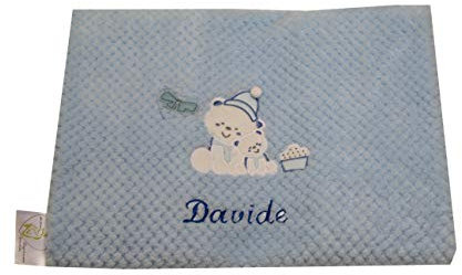 Coperta Calda Avvolgente con Nome Ricamato Personalizzato 75cmx100cm (celeste)