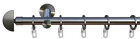 tilldekor Gardinenstange Duo 1, Edelstahl-Optik, 16 mm Durchmesser, auf Maß 140 cm inkl. Trägern, Endstücken, Ringe und Faltenlegehaken