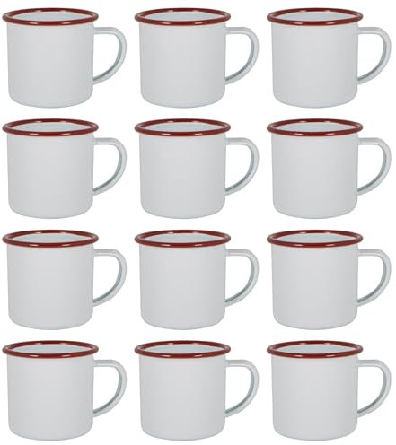 Argon Tableware Espresso Cups - 130ml - Pack of 12 - Red Small Metal Insulated Coffee Mugs Lightweight Camping Cups for Drinking Tea, Hot Chocolate, Coffee