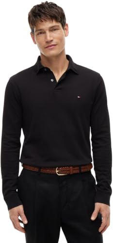 Tommy Hilfiger Herren Poloshirt Langarm Regular Basic, Schwarz (Black), S
