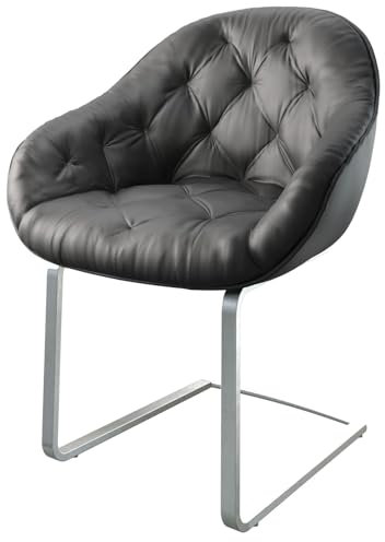 Schwingstuhl Gaio-Flex Freischwinger flach Edelstahl Echt-Leder Schwarz
