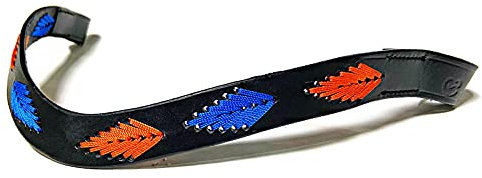 Equipride Argentinien Polo Stirnband für Zaumzeug bestickt Gaucho Blatt orange/blau (schwarzes Leder, Cob (38,1 cm)