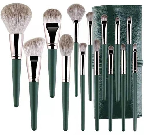 14 Stück Professional Pinselset Makeup Brushes Set, Mit Kosmetiketui, Einfach zu Tragen und Aufzubewahren, Lidschatten, Rouge, Mischung, Vollgesichts-Kosmetik-Kit(Grün)