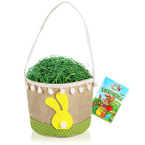 com-four® Juego de Pascua de 3 Piezas - Cesta con Hierba y Pintura para Huevos - Cesta de Fieltro [la selección varía] (Cesta + Hierba Verde)
