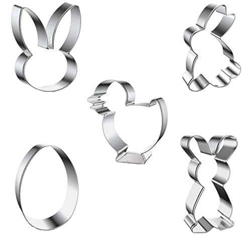 KOMUNJ Ausstechformen Ostern, 5 Stück Plätzchen Ausstecher Ostern Set, Ostern Ausstecher Edelstahl, Osterplätzchen für Backen, Hase, Küken, Ei, Häschenkopf