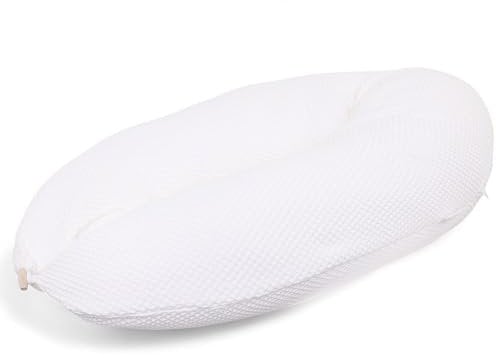 HOBEA-Germany Stillkissen 190 cm x 76 cm XXL Lagerungskissen Schwangerschaftskissen für Baby und Erwachsene Seitenschläferkissen Stillkissen mit Bezug aus Bio Baumwolle, Waffelmuster Weiß