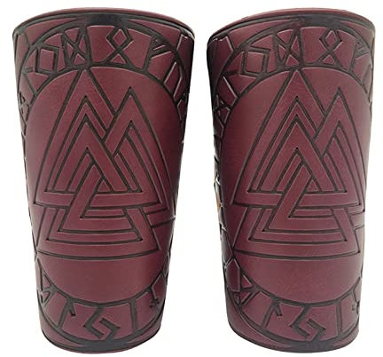 COSFAN Geprägte Lederarmbänder Wikinger Odin Gauntlet Bracers Embossed Arm Guards Breite Armschutzmanschette Punk Mittelalterliche Armschienen Viking Bracers Costume (Weinrot)