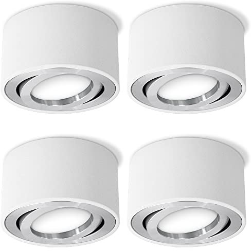 SSC-LUXon 4 Stück CELI-1W Aufbauspot flach weiß rund Ø80x50mm Aufputz Spot - Aufbauleuchte schwenkbar Fassung für 1x LED Modul