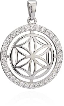 NKlaus Kettenanhänger Blume des Lebens Zirkonia weiß 925 Silber rund Lebensblume