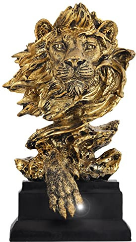 XINGYAN Würdige Harz Löwen Statuen Der König der Tiere Dekoration für Haus, Büro, Studie, Buch Regal, Löwenkopf Figuren, Beste Skulptur Geschenk für Mann mit Dominanz (Golden)