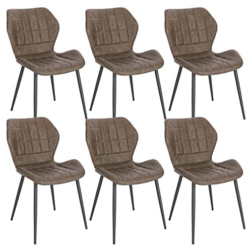 WOLTU Esszimmerstühle 6er Set, Polsterstuhl, Küchenstuhl, Wohnzimmerstuhl mit Rückenlehne, gepolsterter Stuhl, Sitzfläche aus Kunstleder, Metallbeine, Dunkelbraun, BH357dbr-6
