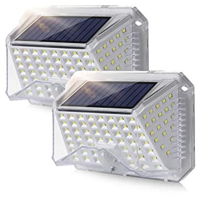 Solarlampen für Außen mit Bewegungsmelder Aussen IP65 Wasserdicht Solarleuchten Led Strahler Aussenlampe Sicherheitswandleuchte Solar Wandleuchte für Balkon Garten Garage Hauswand Hof Weiß 2 Stück