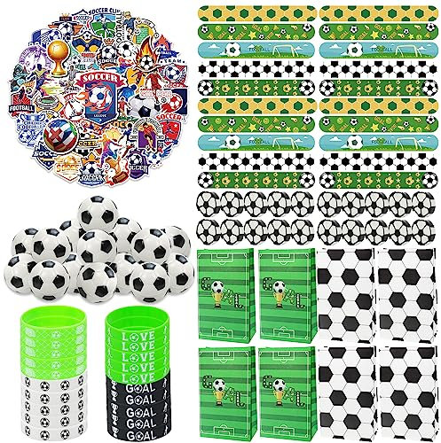 PIXHOTUL Football Party Favors-150Pcs Party Supplies Wristbands Stickers Mini Footballs Slap Bracelets Theme Gift Bags Erasers, Gifts for Students, Kids