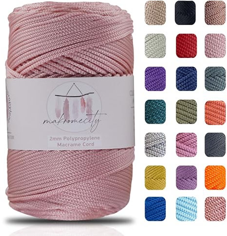 Makromecity Makramee Garn 2mm x 230m Premium Polyester Macrame Cord Polypropylene Yarn für Handwerk Wohndekorationen Platzteller Umhängetasche Handtasche Runner Schnullerkette 20 Farbe