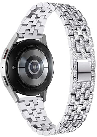 WoPail 20mm Métal Femme Bracelet pour Samsung Galaxy Watch 7/FE/6/5/4 40mm 44mm, Bling Diamant Bracelets de Remplacement Bracelets pour Samsung Galaxy Watch 6 Classic/5 Pro - Argent