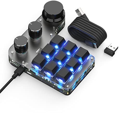 BRIMFORD Mechanische Mini Makro Tastatur - Kabellos, Programmierbar, Hot-Swap Gaming Keyboard mit RGB Beleuchtung, 2.4G & Bluetooth für Gamer, Programmierer, Büro (Schwarz, 9 Tasten/3 Knöpfe)