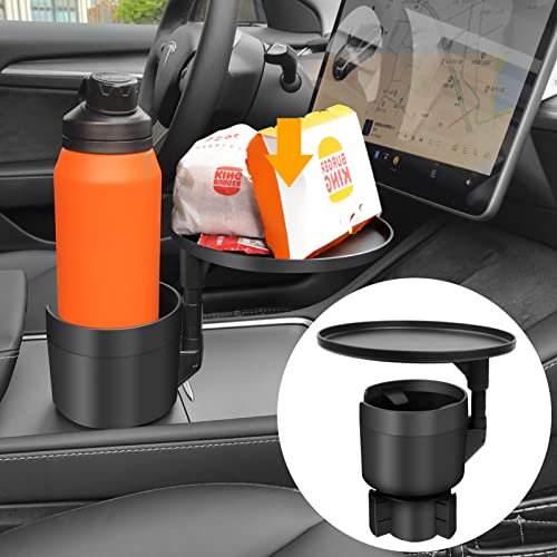 Yumzeco Getränkehalter Auto mit Tablett, Halterung für Auto Becherhalter, Multifunktionale Universal Becherhalter mit 360°Verstellbares Tragbarer Schwenk Tablett, Getränkehalter mit Verstellbar Basis