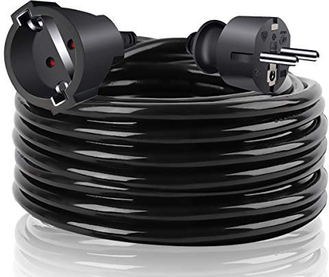 EXTRASTAR Cable Alargador de Corriente 10M, con Enchufe Protección, Potencia Máxima 3680W, 3G*1,5 mm², para Oficina, Hogar, Negro
