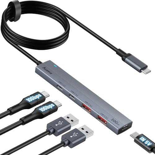 Aceele USB 3.2 Gen 2 Hub mit 2 USB-A-Anschlüssen und 2 USB-C-Anschlüssen, USB 3.2 Datenhub mit 100 cm Kabel, geeignet für Laptops, Desktops PC, Xbox und Mac usw