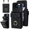 SINQERISHT Handykette Handyhülle für Samsung Galaxy Z Flip 4 5G Wallet Hülle PU Leder Case mit Kartenfach& 360° Ring Ständer Klapphülle Magnetverschluss Cover(Schwarz)