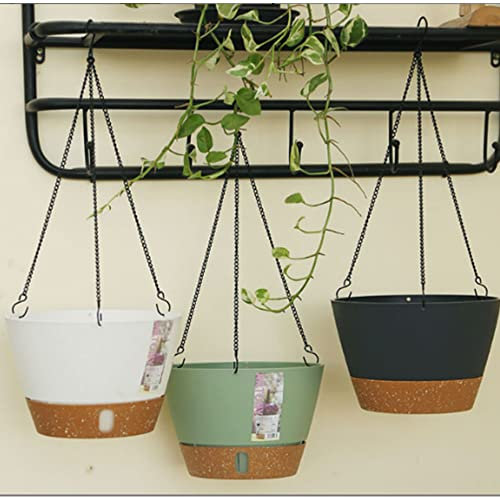 3 Pack Hanging Planters Set,8 Inch Indoor Outdoor Hanging Plant Pot Basket,Plant Flower Pot with Visible Water Level Tray Drainage Hole, Self Watering Planters Come with 3 Hooks for Garden Home