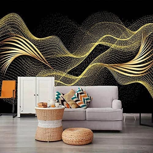 3D Selbstklebende Leinwandtapete Großes Wandbild Fototapete Kreative Blattgold Abstrakte Linien Poster-Tapete, Dekoratives Wandbild, Heimdekoration Für Teenager-Schlafsa 140 (Breite) x 70 (Höhe) cm