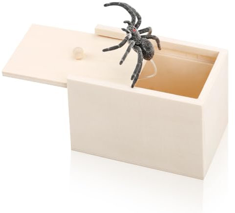 Spider Scare Prank Box, GLADFRESIT Wooden Scarebox Toy, Handmade Prank Spider, Fun Joke Mischief Practical Gifts for Kids Adults Halloween April Fool's Day
