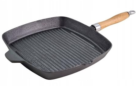 Luckyberg Gusseisen-Grillpfanne, Quadratisch 26cm |Für alle Herdarten, Grillfpanne mit Griff für gesundes Kochen und Braten | Servierpfanne ideal als Grill-,Steak- und Schmorpfanne.