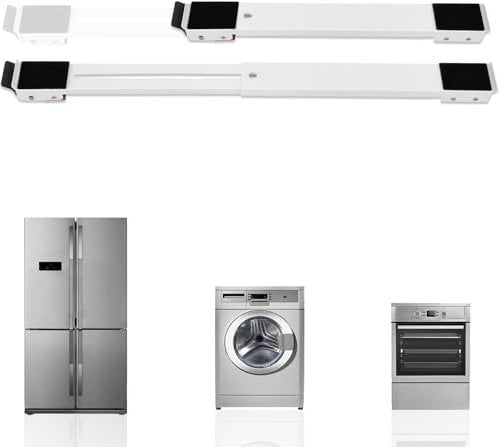 BASVII Waschmaschinen Untergestell - Rollen Für Möbel Doppelte Befestigung, Stabil Und rutschfest, Kann 300 KG Tragen - Washing Machine Stand Passend (Weiß)