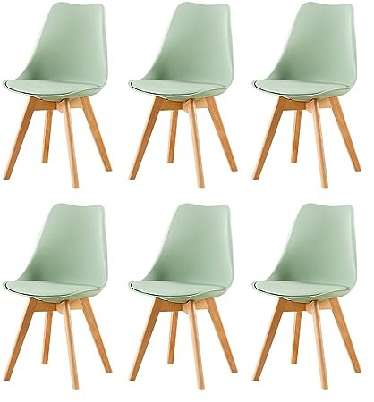 EGGREE 6er Set Esszimmerstuhl Skandinavischer SGS Geprüfter, Design Küchenstuhl Essstühle mit Polsterstuhl et Massivholz Buche Bein, Eiscreme-Grün