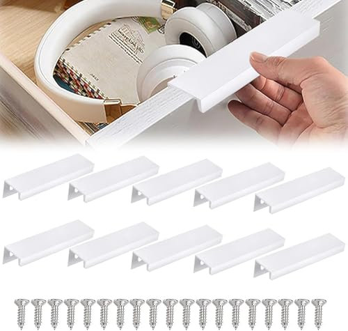 10 Stück Verdeckte Griffe Küchenschränke Schrankgriffe Aluminiumlegierung Unsichtbarer Möbelgriff Kleiderschrank Türgriff Reines Weiß Helles Fingerabzug Gebogene Kanten Fingergriffe Lasche