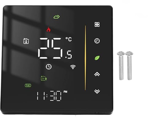 Termostato Inteligente, Termostato WiFi Controlador de Temperatura Programable Inteligente para Calefacción de Caldera 95-240 V Negro, Controles