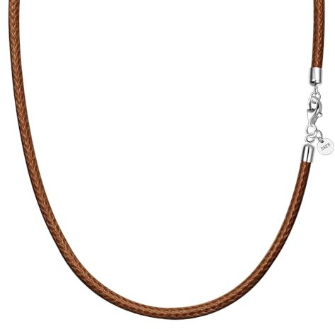 Viwind Lederkette 925 Silber Verschluss Geflochten Kunstleder Halskette 2.5mm breit Damen Herren Kette für Anhänger charm 45-60cm wählbar DIY Lederschnur (45cm, Braun)