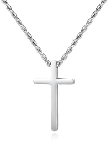 GAVU Collana con Ciondolo Croce Argento da uomo, Catena Acciaio Inox da Uomo Croce Piccola 45cm