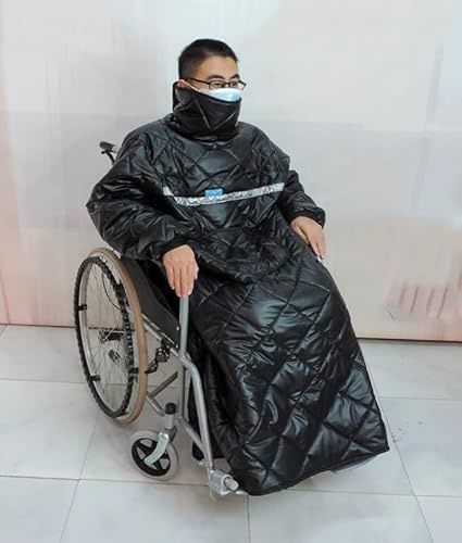 FUYAO Winter Rollstuhldecke, wasserdichte winddichte Ganzkörper-warme Decke, tragbare Rollstuhl-gemütliche Abdeckung mit Ärmeln Regenschutz für Rollstuhlfahrer, Erwachsenengröße