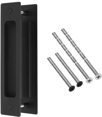 BaiNong Matte Black Concealed Pocket Door Handles - Modern Square Finger Pull Hardware Kit for Balance Doors