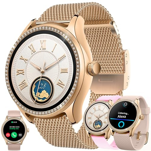 Smart Watch (Answer/Make Calls) with Alexa Built-in, Fitness Tracker for Android iPhone, 1.38 Activity Tracker with Heart Rate Sleep SpO2 Monitor, Calorie, 100+ Sports Modes IP68 Smartwatch (Gold)