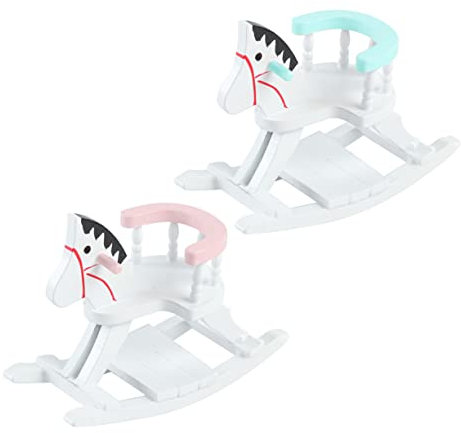 KOMBIUDA 2st Simulationsstuhl Miniatur-schaukelpferd Puppenhaus Schaukelstuhl Puppenstubenstuhl Aus Holz Puppenhaus Schaukelpferd Zubehör Für Puppenhäuser Aus Holz Möbel Hölzern Ornamente