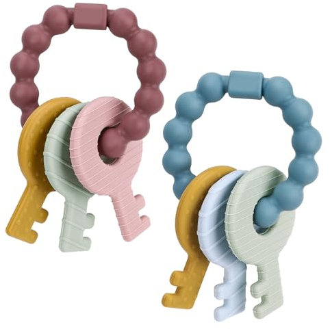 2 Stück Beißring für Babys aus Silikon BPA-frei, Schlüssel Design zur Stimulation und Massage von Wundem Zahnfleisch, ab 3 Monaten
