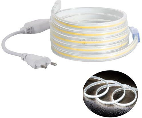 H+H Leipzig LED COB Strip Streifen (Teilmöglichkeit aller 10 cm) + IP20 Netzkabel mit Eurostecker. (20 Meter, Kaltweiß, 240LEDs/M, ohne Schalter)