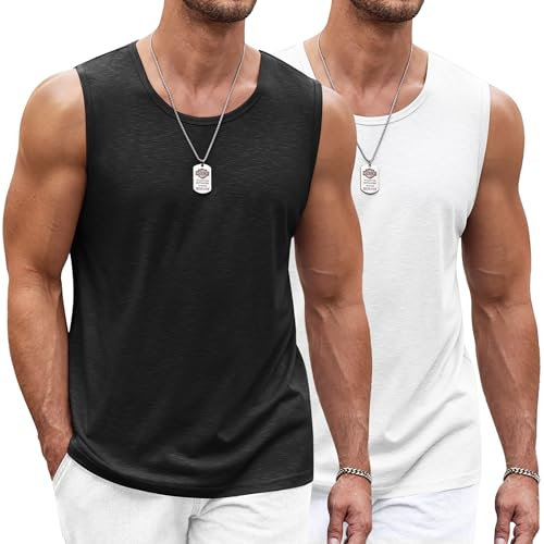 COOFANDY Herren Tank Top Ärmelloses Shirt Fitness Achselshirt Muskelshirt Schnelltrocknendes Gym Sleeveless Funktionsshirt Sport Laufshirt für Männer Schwarz/Weiß L