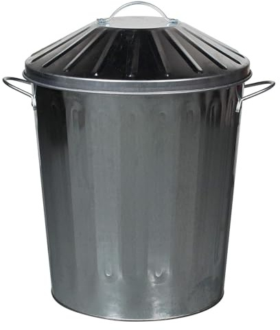 simpa 60L Colourful Vintage Style Metal Tapered Dustbins & Lids - Galvanised 62cm (H) x 38cm (Dia)