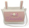 Bolso talega Lactancia Personalizado, Bolso Polipiel con Nombre Bordado, Talega para Carro Silla de Paseo Universal (Blanco/Rosa)