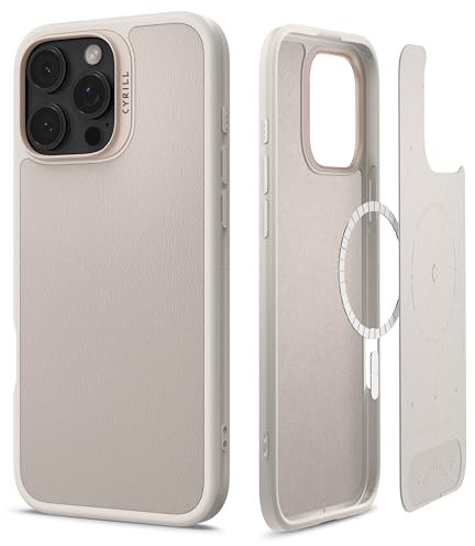 CYRILL by Spigen Kajuk Mag Case Compatible with iPhone 16 Pro (2024), Premium Vegan Leather Case [Compatible with MagSafe] - Cream