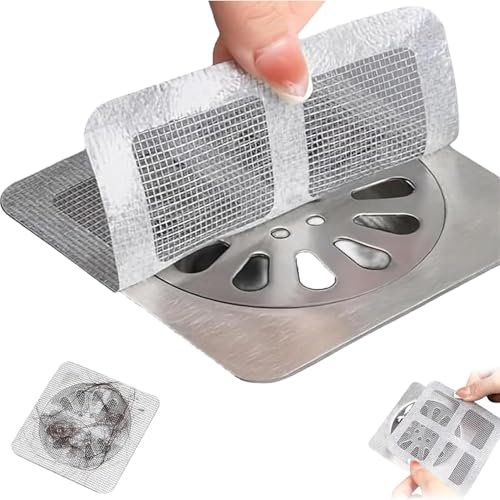 50pcs Disposable Shower Drain Cover Hair Catcher, Square Floor Adhesive Drain Protectors Mesh Sticker Anti Clogging Filter Sink Strainer for Bathroom Bathtub Laundry Shower Drain Kitchen Sink Pet Hair