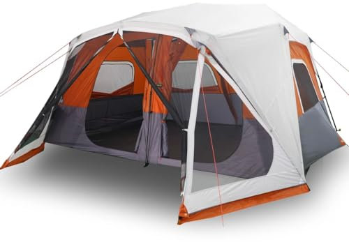 Willood Familienzelt Campingzelt mit LED 10 Personen Hellgrau Orange Quick Release